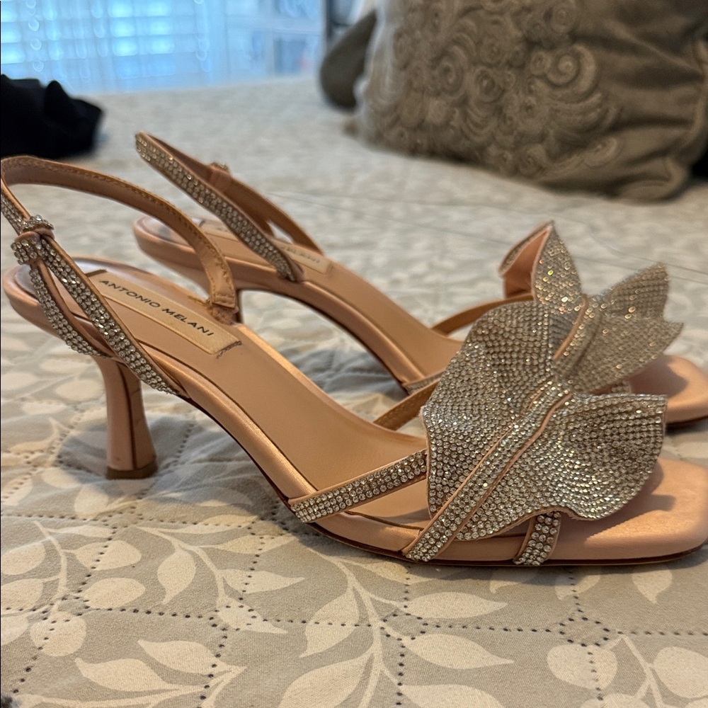 ANTONIO MELANI Tan and Silver Embellished Heels